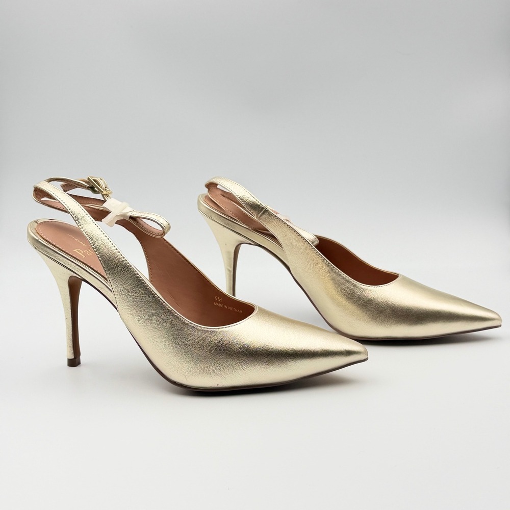 Linea Paolo Gold Metallic Slingback Pumps Pointed Toe Stiletto Heels Size 9M